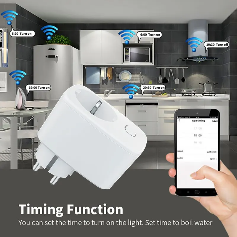 16/20A Smart Socket EU WIFI Tuya Plug Smart Home Voice Timer Power Monitor Outlet For Smart Life APP Alexa Google Home Black