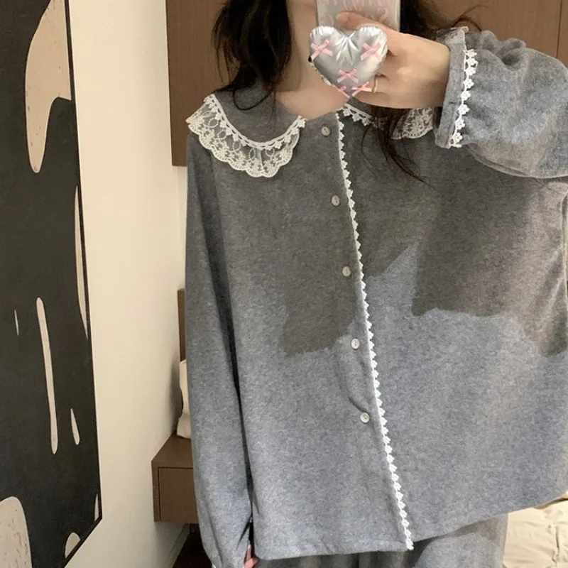 New Sweet Printed Long Sleeve Pajamas Women's Pants Home Set Pijamas Women Женская Пижама