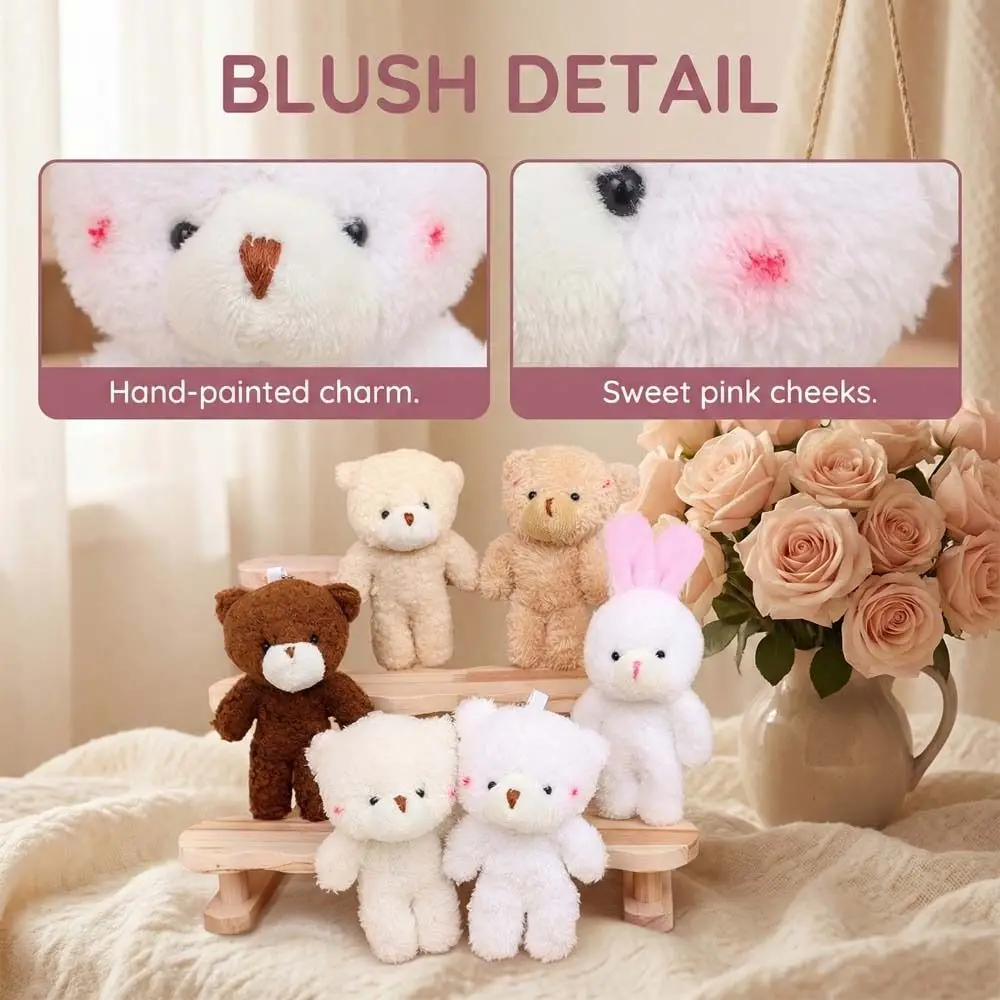 10Pcs Hanging Accessory Cartoon Animal Little Bear Stuffed Cute White Bear Keychain Keyring 12.5cm Bear Schoolbag Ornaments