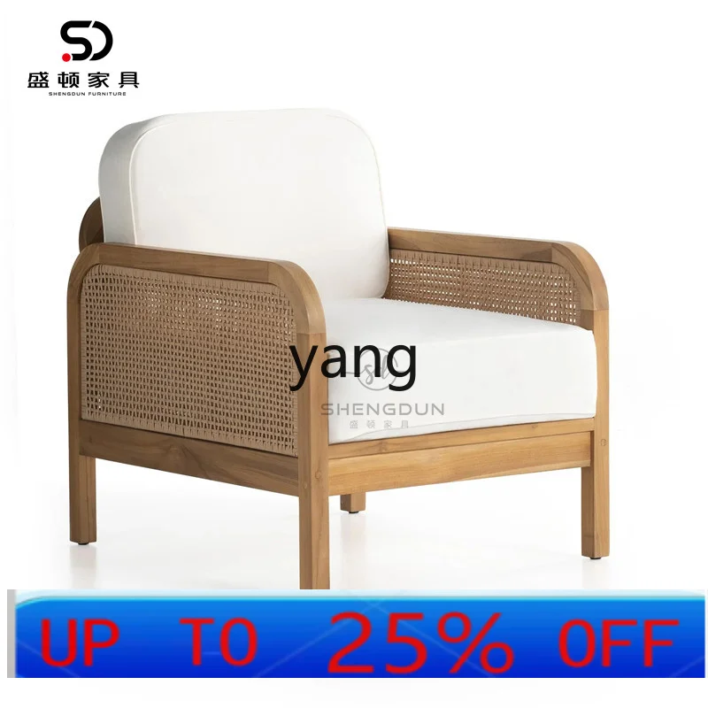cx  new Chinese log color woven rattan single and double three-person solid wood fabric leisure sofa