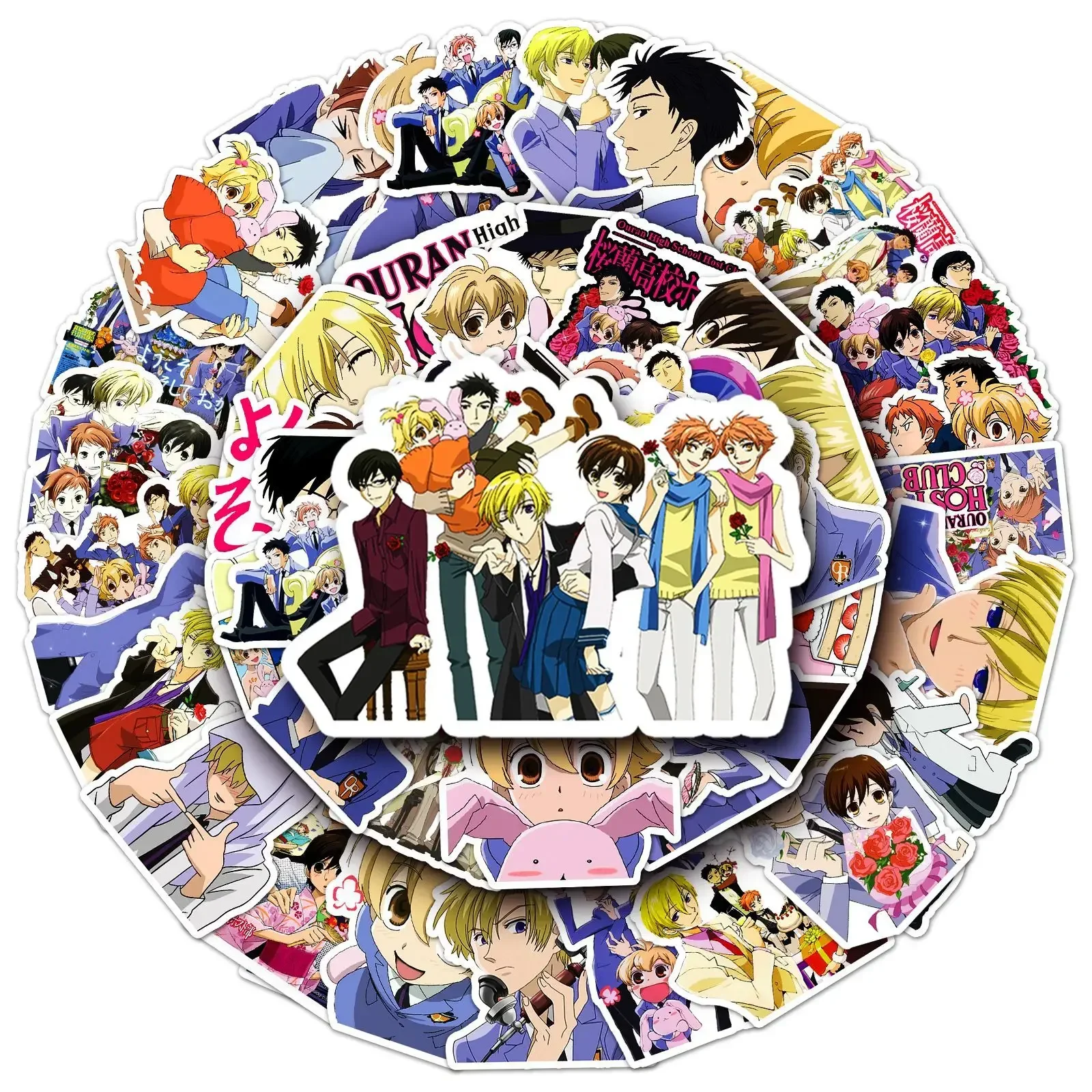 50pcs Japanese Anime Ouran High School Host Club Mobile Phone Case Notebook Water Cup Sticker Decoration Waterproof