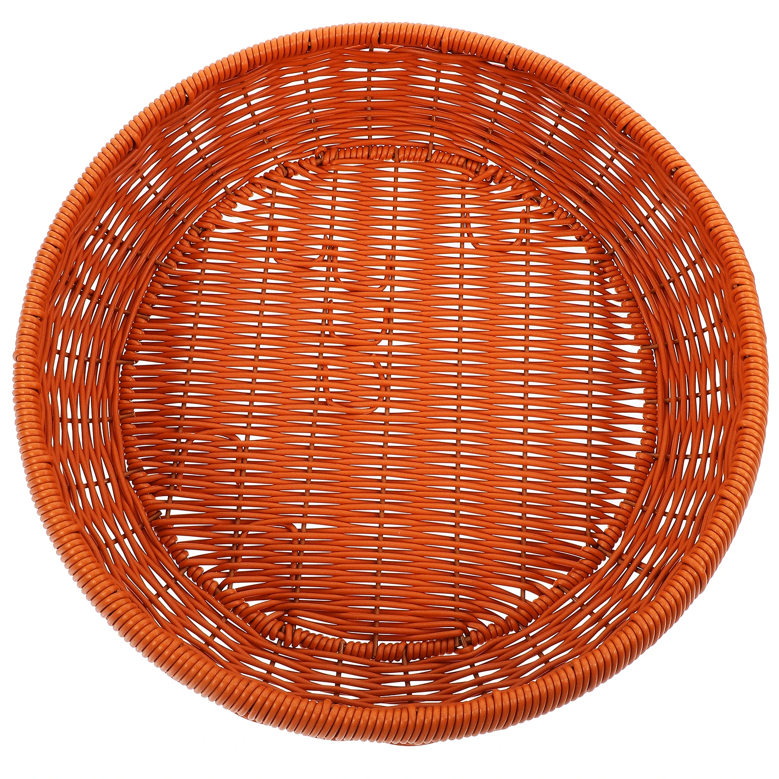 

Round Woven Basket Home Storage Container Plastic Woven Fruit Basket Rustic Bread Holder Decorative Tabletop Tray