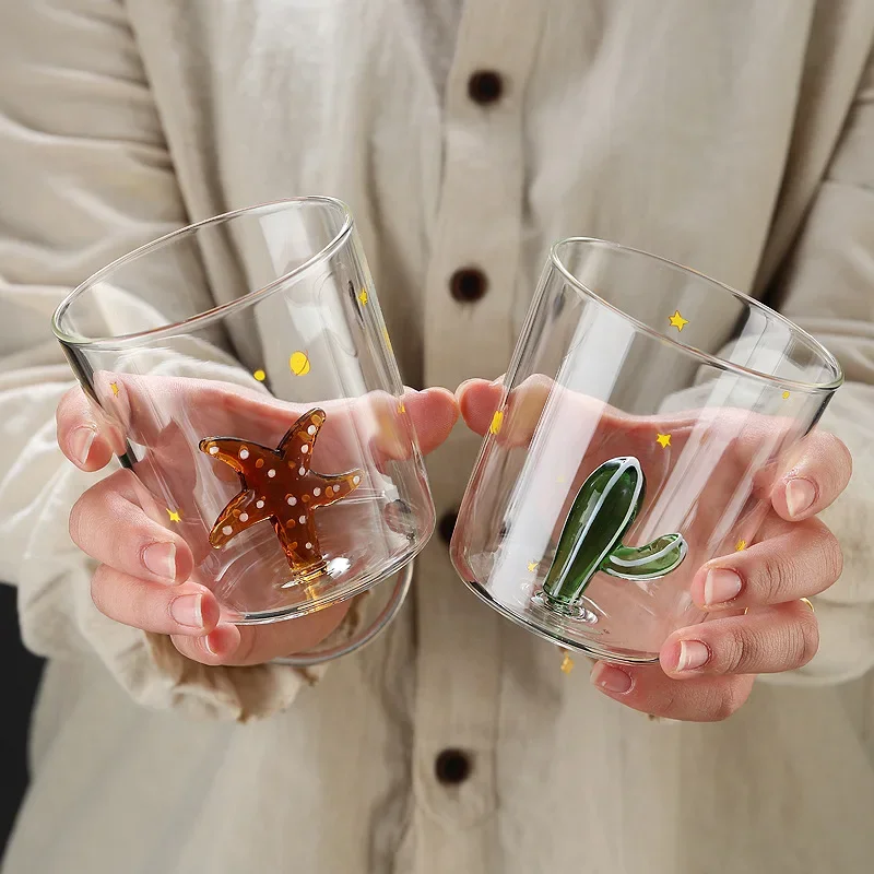 3D Cartoon Shape Handleless Cute Simple Glass Cup Single Layer Juice Cold Drink Borosilicate Glass