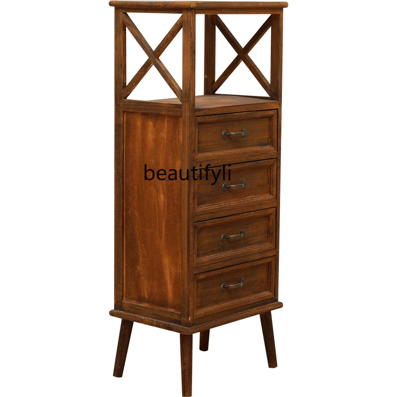 

CXH Nordic Style Retro Distressed Storage Cabinet Three Or Four Layers Storage Cabinet Living Room Bedroom Cabinet