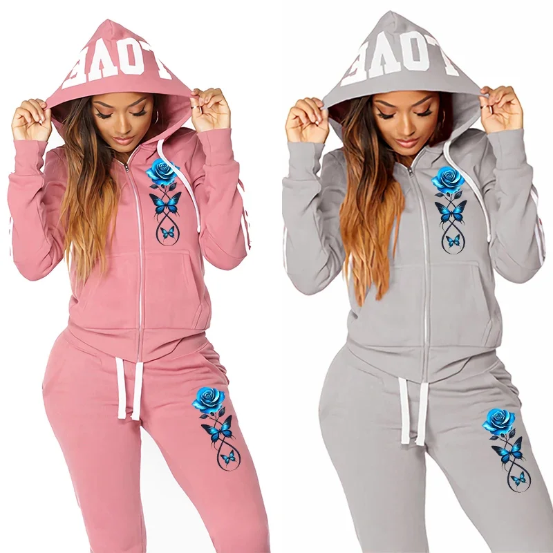 

Sports Quality Casual Daily Women's Tracksuit Fashion Two-piece Set Suit Comfortable Zipper Gym Outdoors Hoodie Jogging Matching