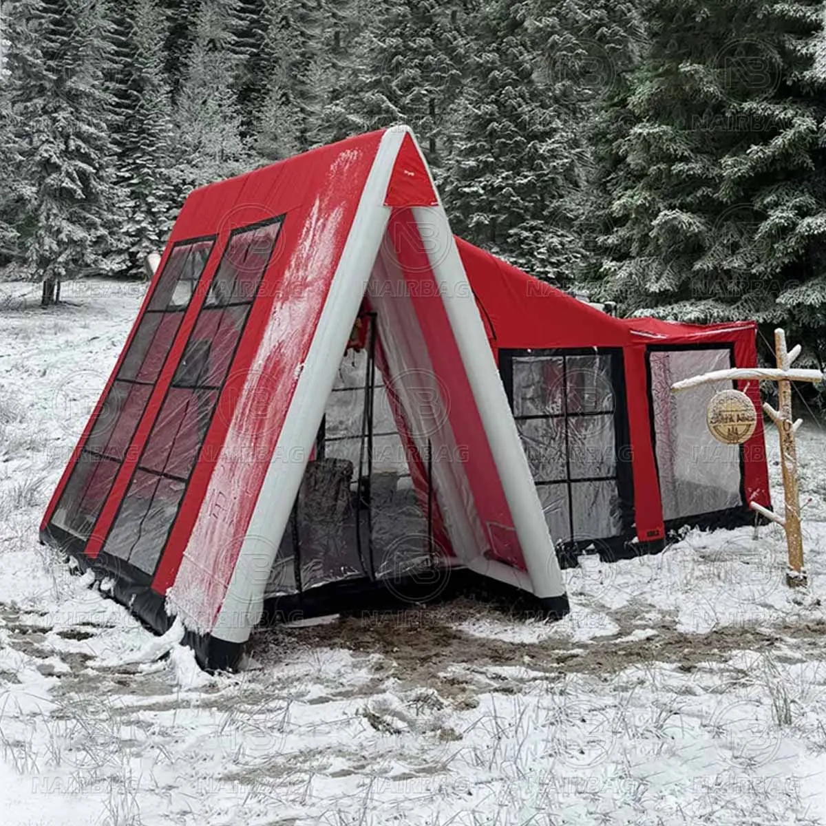 เต็นท์แคมป์ปิ้งสำหรับครอบครัว สีแดง ทำจาก PVC กันน้ำ แบบเป่าลม สำหรับตั้งแคมป์ 4 ฤดู