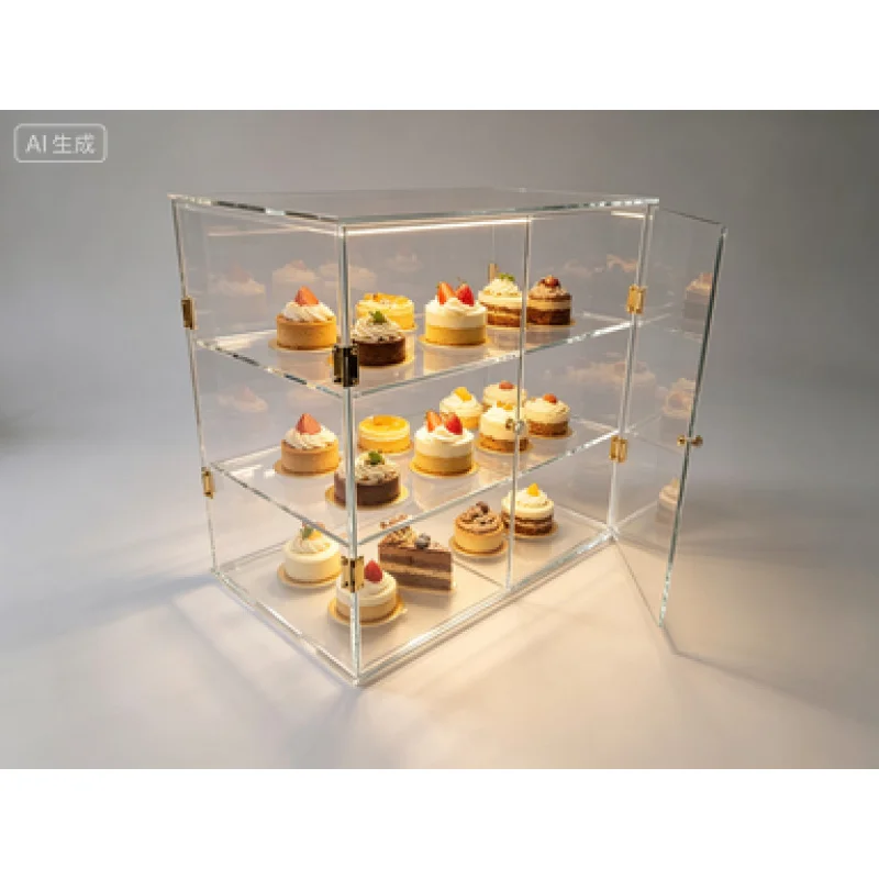 2/3/4 Tiers Clear Acrylic Counter Top Bakery Display Case 5mm THICKNESS high Impact Panels Bread Case Party Cake Cabinet