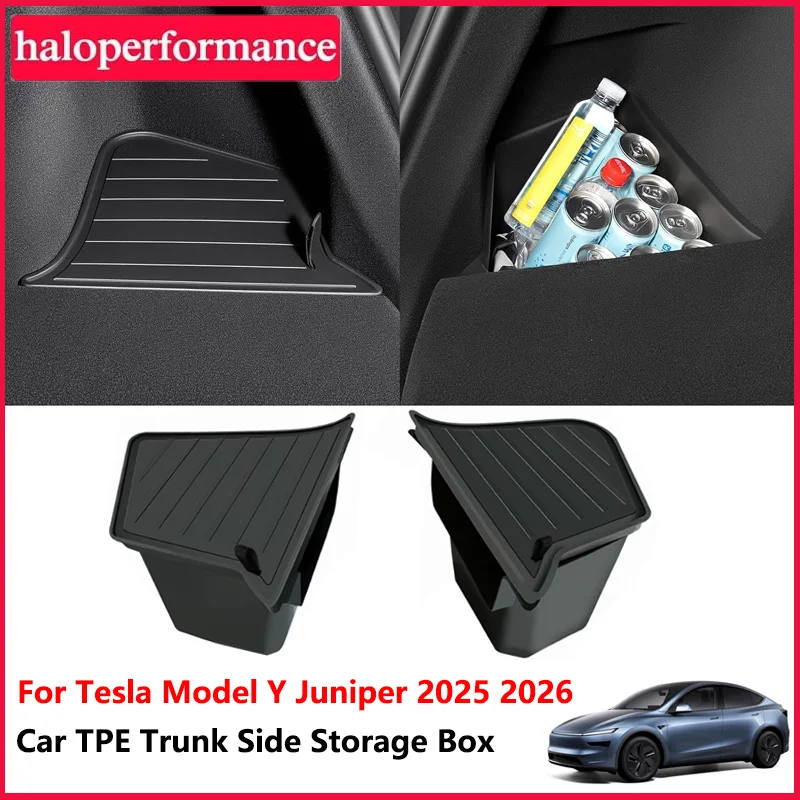 

For Tesla Model Y 2025 2026 Juniper Trunk Side Storage Box Car TPE Rear Trunk Storage Bins Organizers Interior Accessories 2PCS