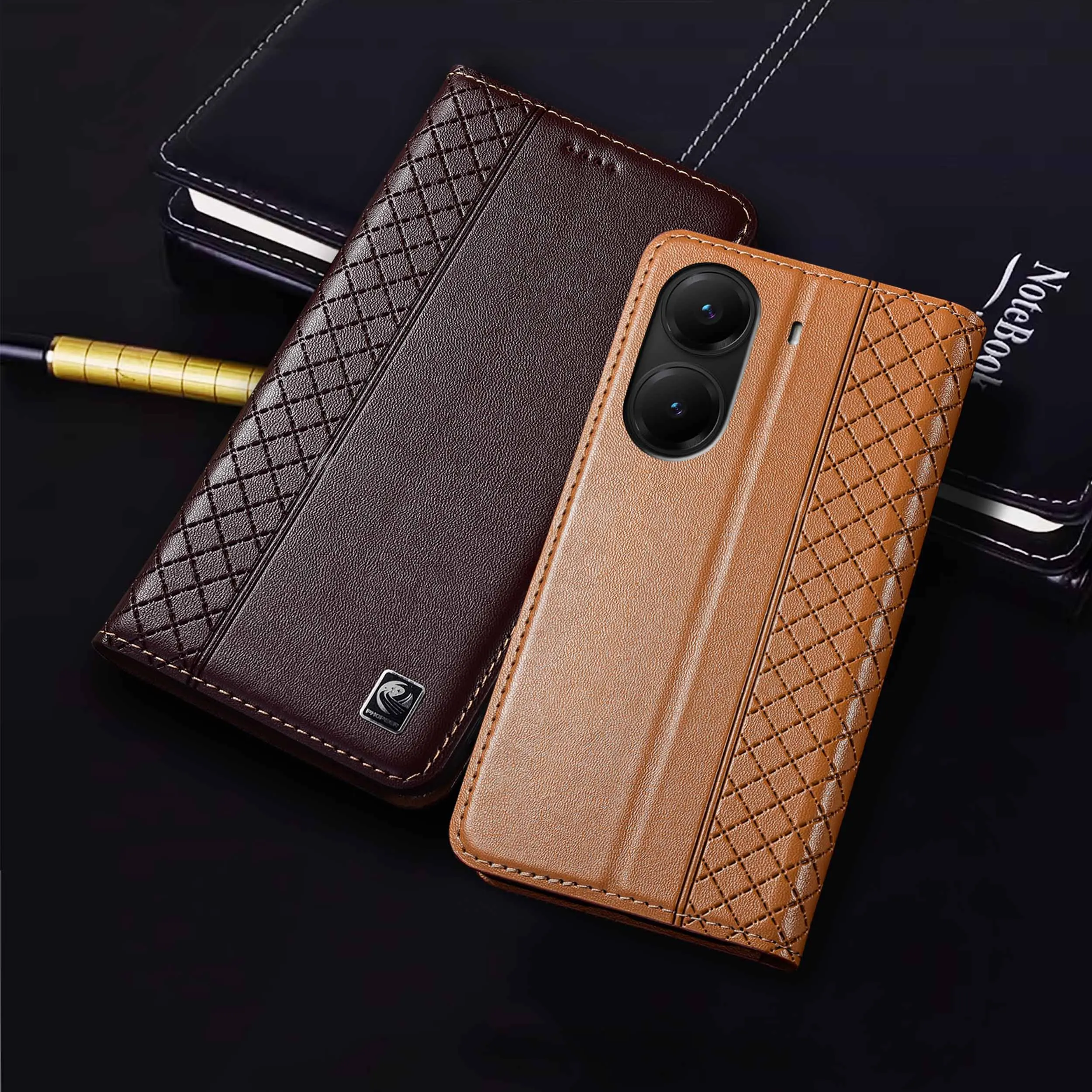 

For Xiaomi Poco X3 X4 X5 X6 X7 Pro NFC GT Neo 5G Nappa Inner Mesh Pattern Genuine Leather Wallet Flip Phone Cover Case Cowhide