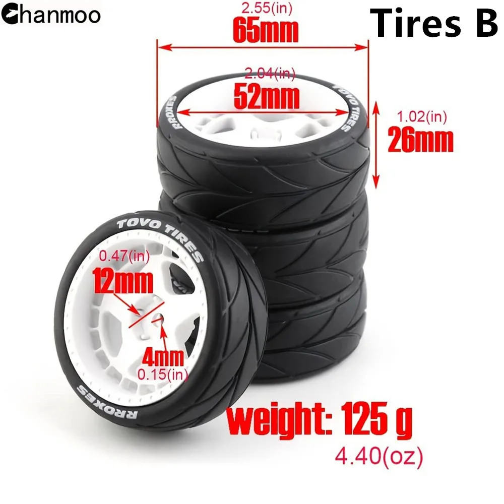 1/10 Racing Plastic Wheel Tires Rubber Tyre 12mm for 1:10 RC Rally On Road Car HSP HPI KYOSHO WLtoys Tamiya TT01 TT02 XV01 Parts