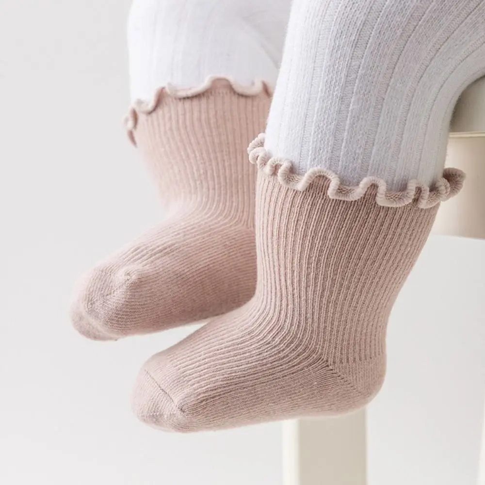 

5 пар мягких детских хлопковых носков с рюшами, осенне-весенние милые короткие носки-трубочки для малышей, дышащие носки до середины икры для новорожденных, детские
