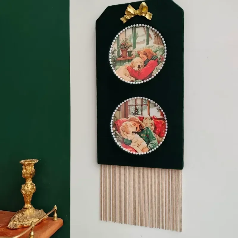 Original Inlaid Glass Alice Style Bow Girl Room Dark Green French Metal Fringed Pearl Decorative Painting