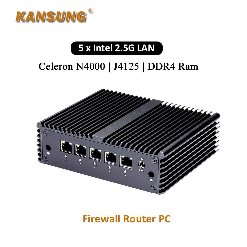 Kansung 5x Intel I226-V 2.5G Lan Mini Pc J4125 Celeron Quad Core Nettop Draagbare X86 Single-Board Computer Firewall Pc