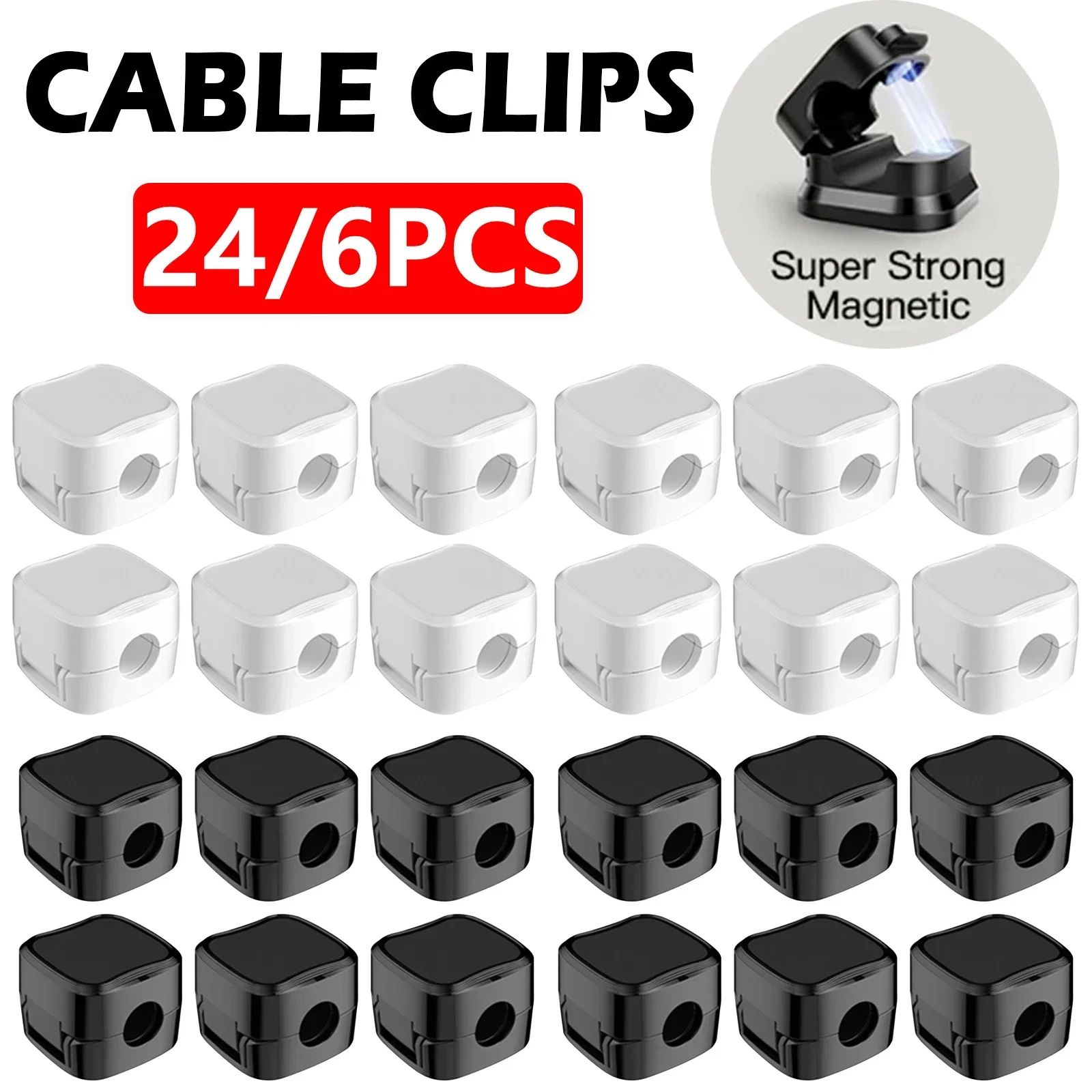 24/6PCS Magnetic Cable Organiser Clips Cable Management Wire Manager Cord Holder Charging Cable Winder Wall Mounted Hook