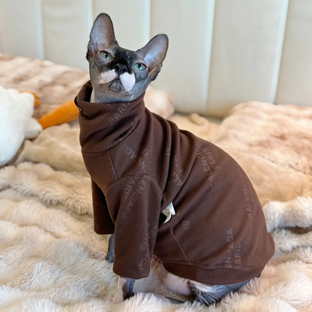 Fleece Sweatshirt Coat Suit for Sphynx Cat in Winter thick warm Costume for Kittens Dogs Soft Blue Leopard Jacket for Male Cat