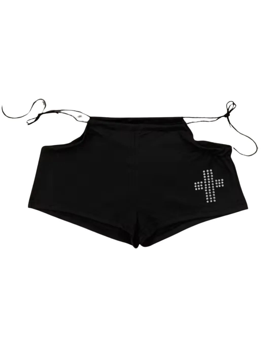 Streetwear Aesthetic Hot Pants Women White Cross Print Side Tie Low Rise Micro Shorts 2026