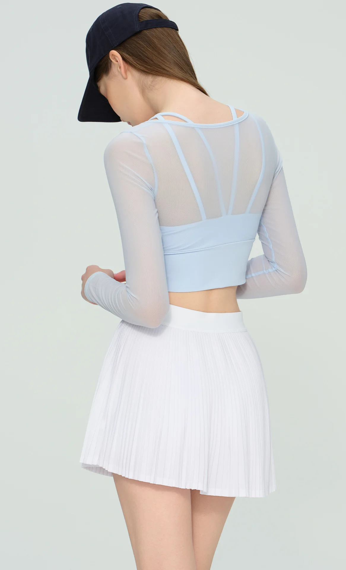 Women's Long-Sleeved Mesh Sports Top with Chest Cushion for Running Pilates Training Fitness Two-Piece Workout Suit