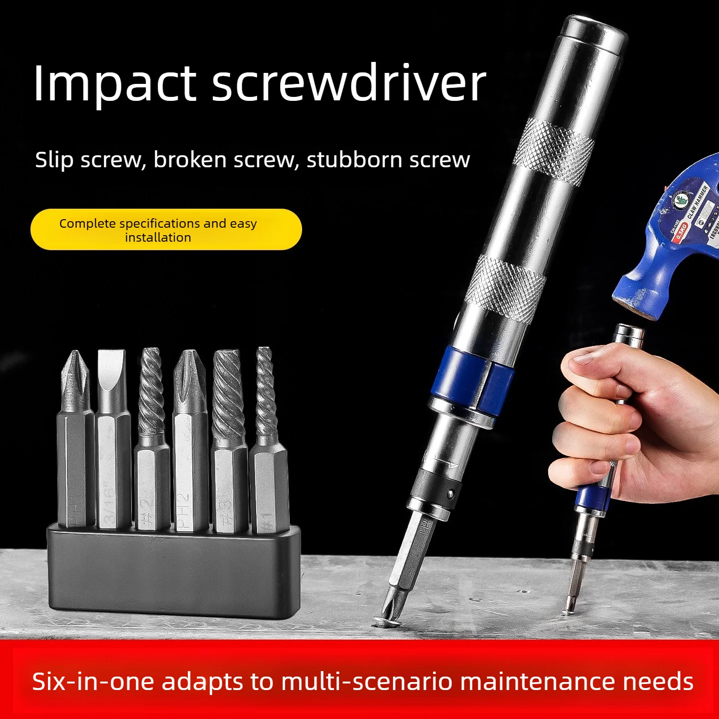 6 in 1 Impact Screwdriver Impact Drive Rusted Stuck Broken Fasteners Remover Screwdriver Set Complete Specifications Portable