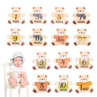 Baby Wooden Milestone Card Cartoon Bear Spanish Monthly Memorial Card For Newborn Kid Photography Accessories Commemorative Gift