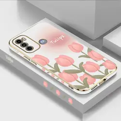 Charming Tulips Luxury Plating Phone Case For Motorola Moto G60 G50 G53 G52 G42 G30 G20 G22 G52 E20 G9 Play Cover