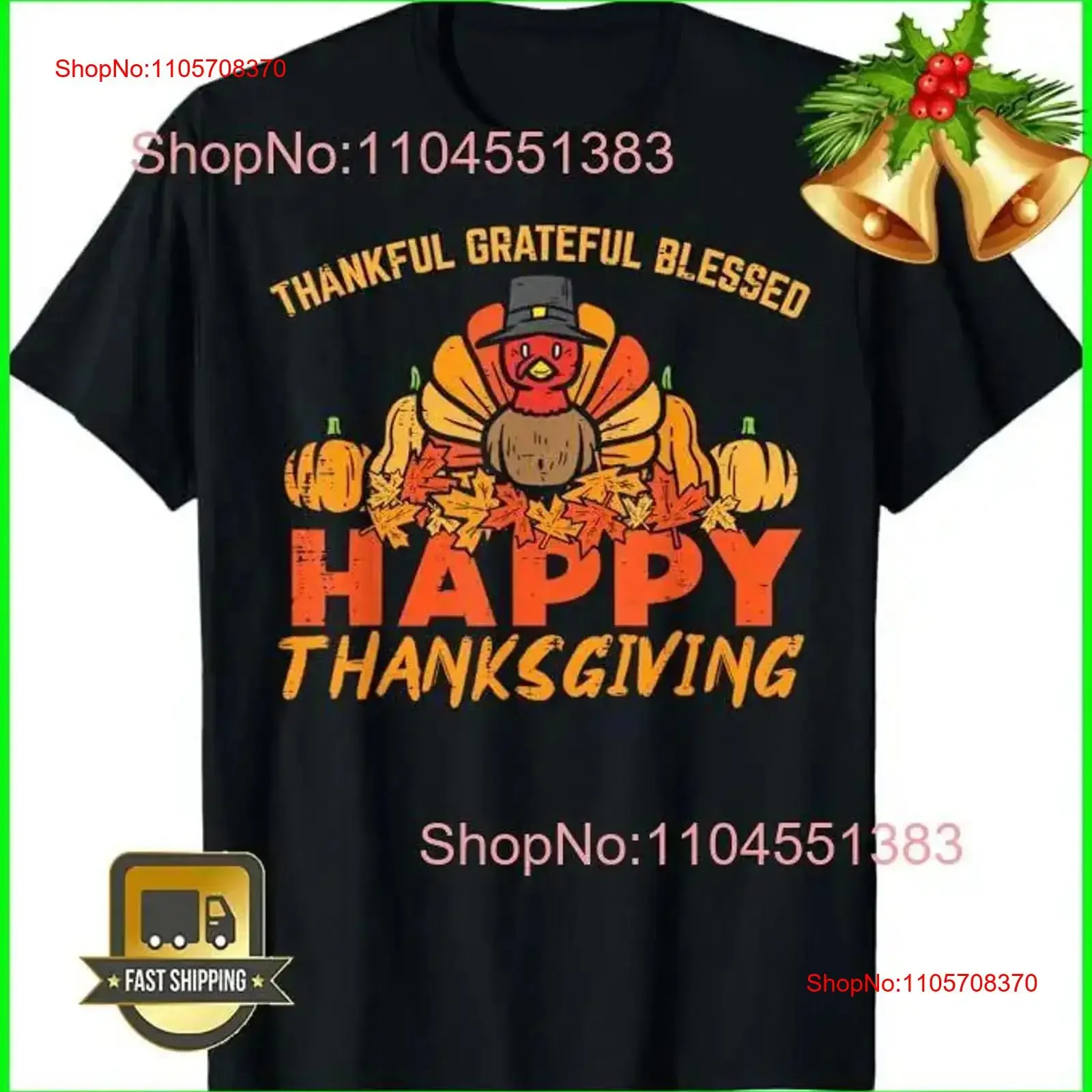 Thankful Grateful Blessed Happy Thanksgiving Turkey T Shirt vintage Washed graphic Top For Everyday Wear Stylish