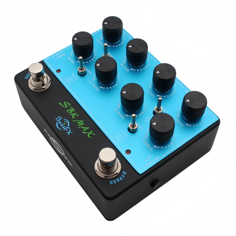 Preamplificador de Bajo Fanmuzk SBK MAX con Caja DI, Ecualizador de 4 Bandas / Pedal de Preamplificador Activo con Overdrive y Simulador de Cabina para Bajo Eléctrico