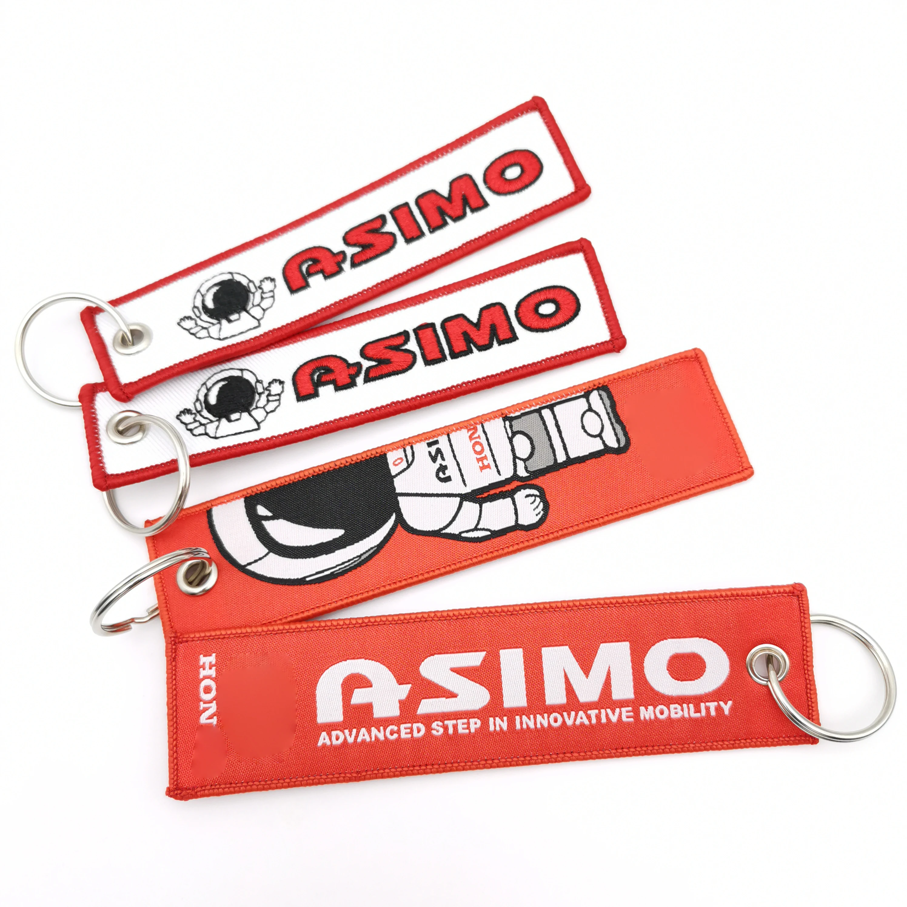 1pcs JDM ASIMO White Red Embroidery Key Fobs Key Tag Motorcycle Key Chain for Men Gifts and Cars New Embroidery Key Trinket