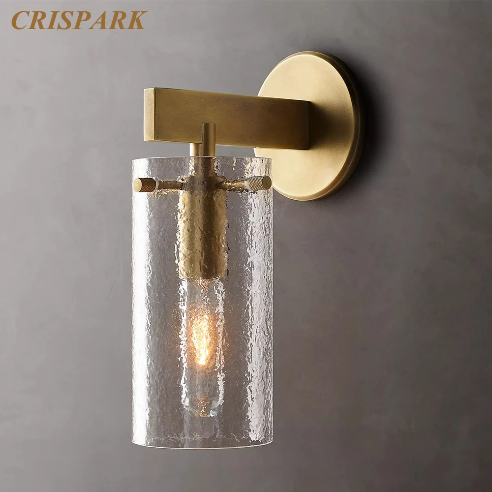 Charleroi Sconce Cylinder Textured Glass Wall Lamps for Living Room Modern Brass Grand LED Lights Fixture Home Decor Bedroom