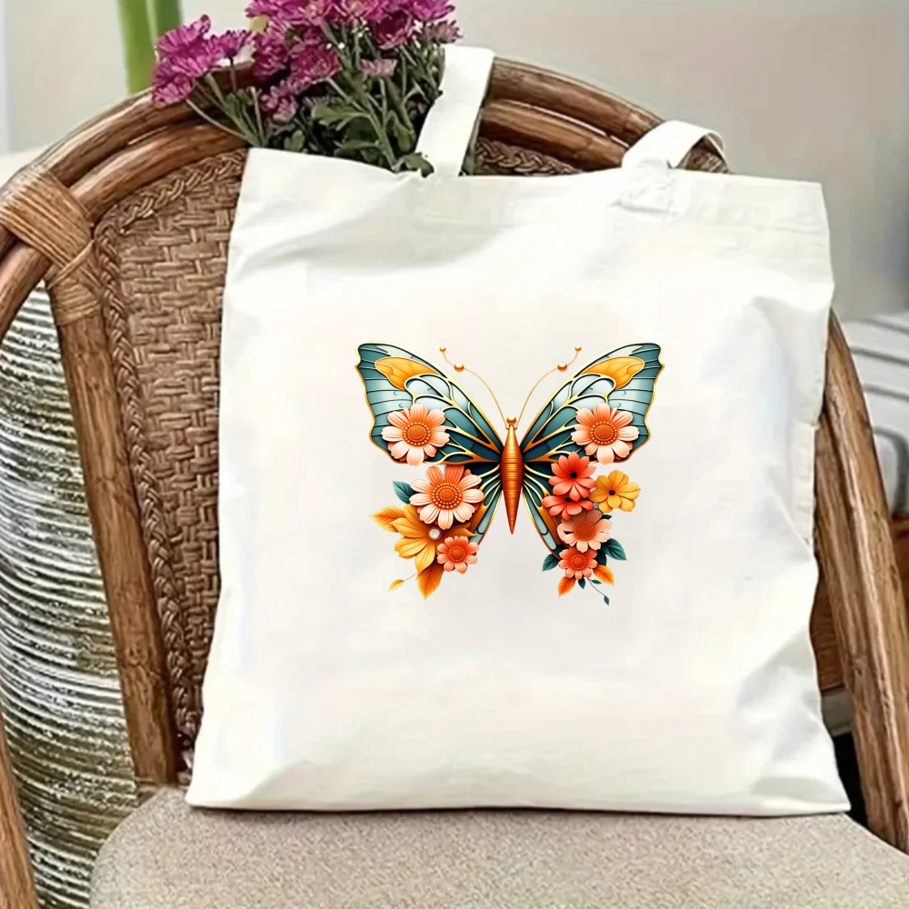 Colorful Butterfly Floral Canvas Tote Bag Handbag Boho Versatile Cottagecore  Art Reusable Grocery Bag for Women Minimalist