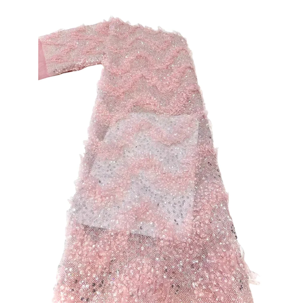 

High Quality African Nigerian Glitter Tulle Lace Fabric With Sequins Embroidery Sewing S-1406855 Dresses