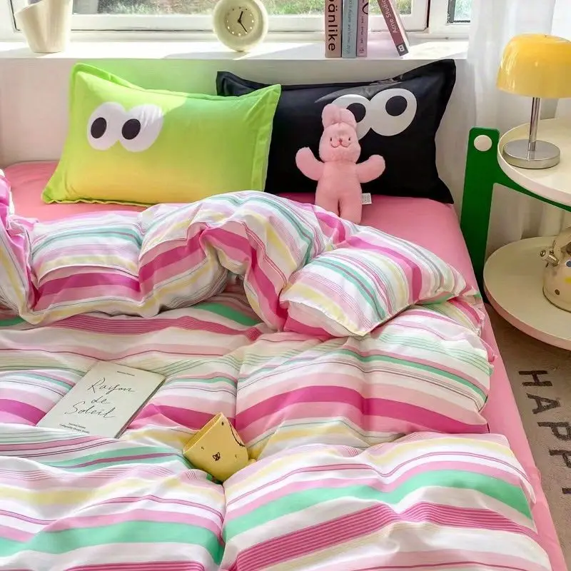 Cute Eyes Duvet Cover Set No Filler Queen Single Szie Soft Pillowcases Flat Sheet Boys Girls Gift Home Decoration Bed Linens