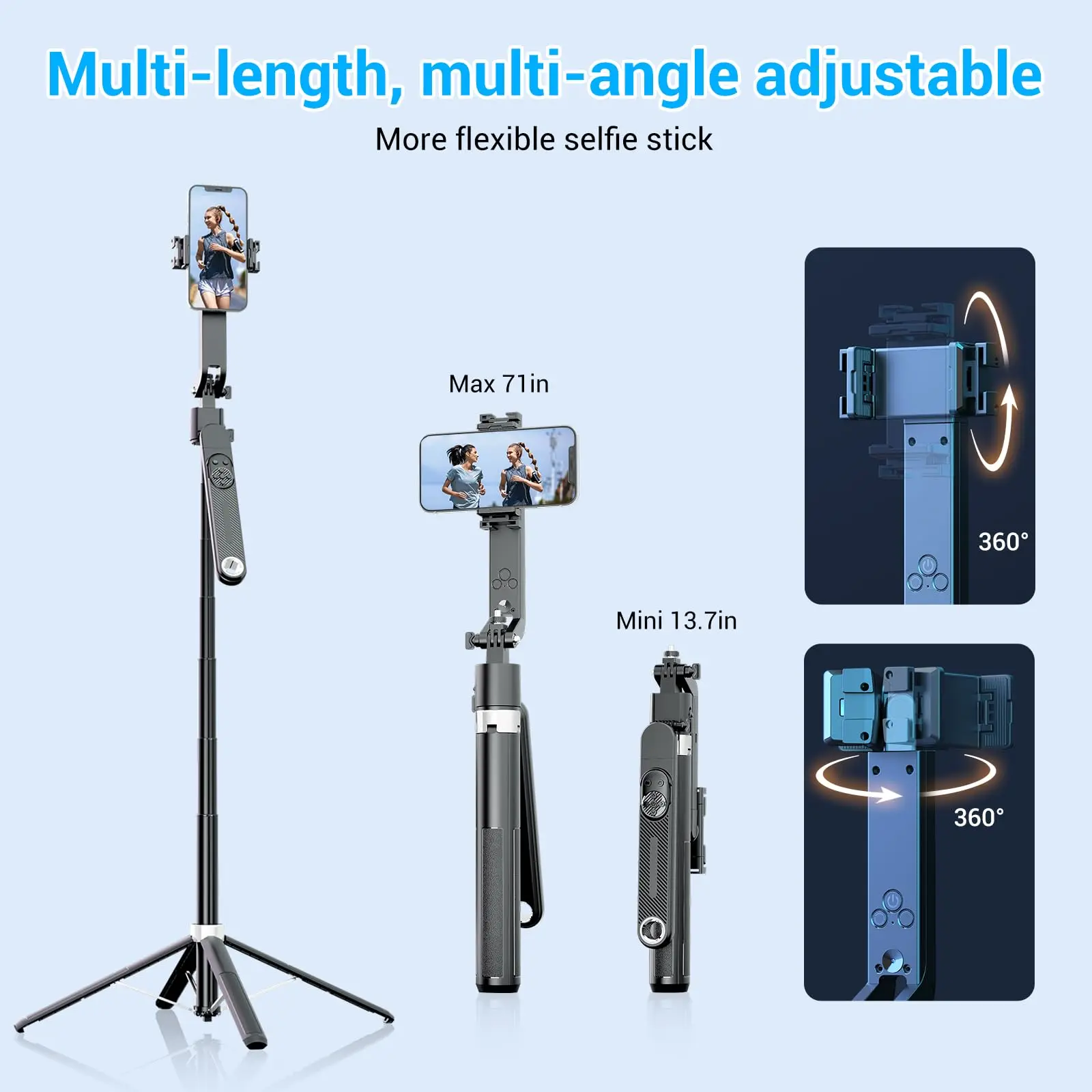 1.8m Extendable Auto Face Tracking Selfie Stick Tripod 360° Rotation Phone Stand with Wireless Remote for Tiktok YouTube Vlog