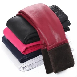 Faux PU Leather Girls Pants for Autumn Winter Kids Boys Thicken Warm Children's Trousers
