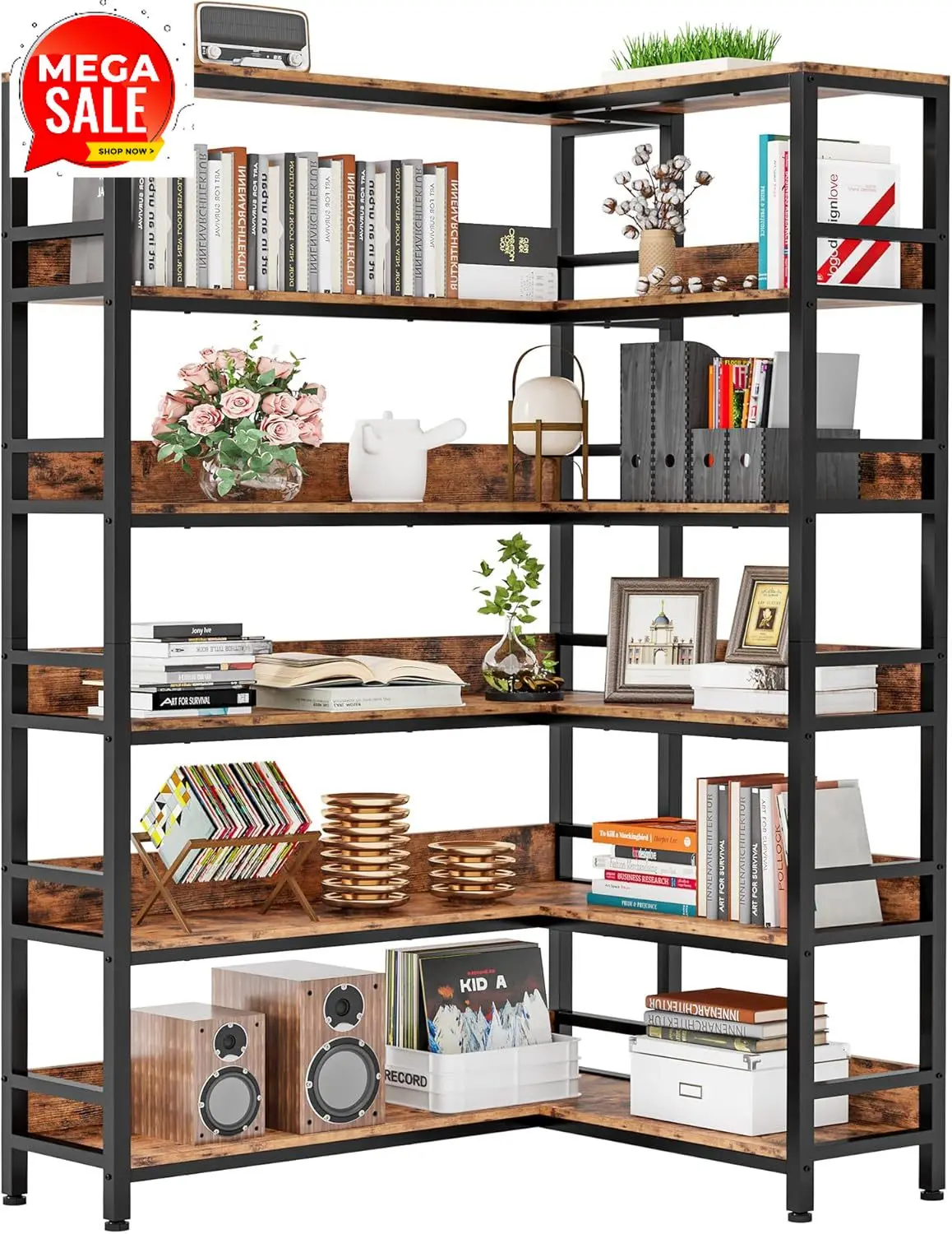 

Бестселлер: Угловой книжный стеллаж BestsellerCorner на 6 полок, промышленный угловой книжный шкаф с перегородками Etagere, L-образные книжные полки с металлическим каркасом, угловой стеллаж