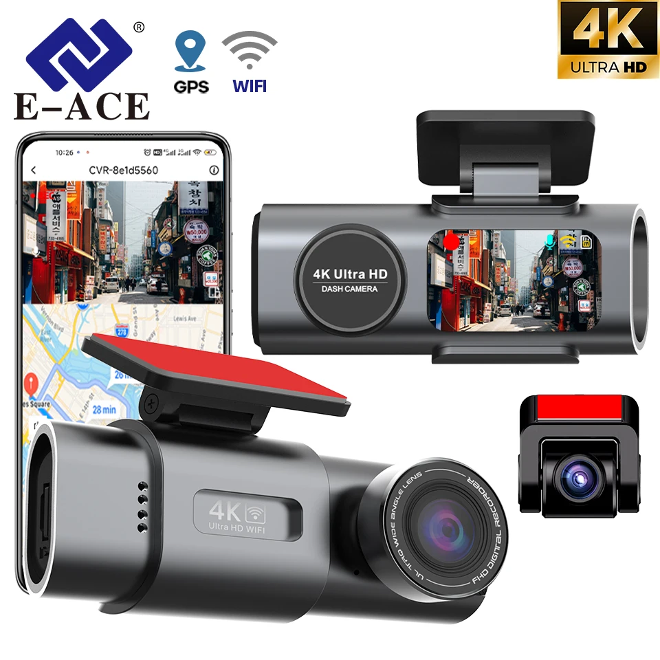 Dash Cam Dual Lens 4K UHD Recording Car Camera DVR Night Vision Video Recorder With GPS Wi-Fi Room Black Box Rear View Camera