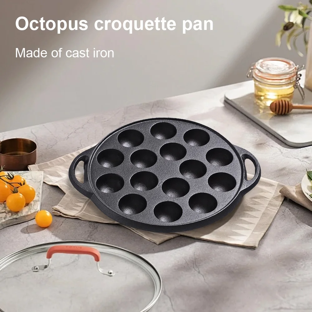 Cast Iron Takoyaki Pan 15 Holes Nonstick Grilling Pan Cooking Plate Cooking Grill Baking Pan Perfect for Octopuses Balls Pancake