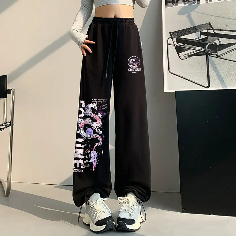 Sanrio Kuromi Woman Pants Cartoon Girls Wide Leg Pants High Waisted hiphop Streetwear sport pants Casual Y2k Women Trousers