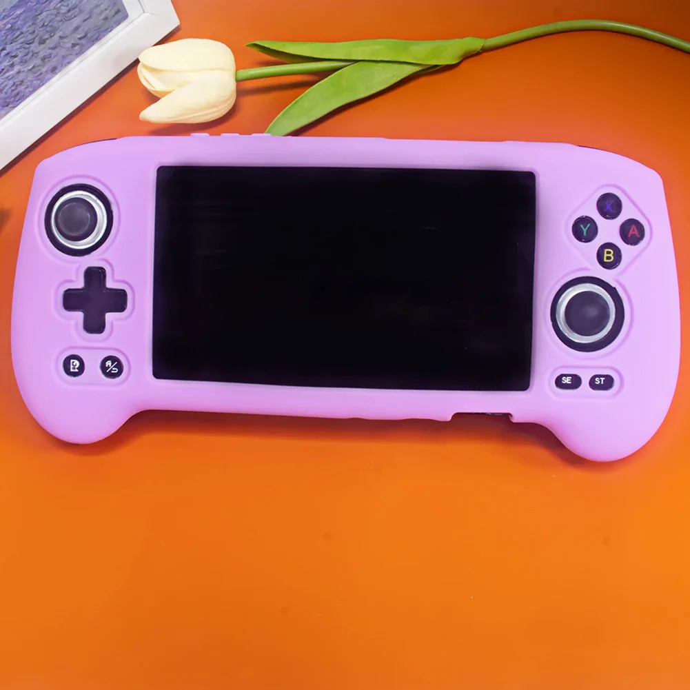 وحدة التحكم في الألعاب حافظة من السيليكون الناعم غطاء حماية مقاوم للسقوط والصدمات + واقي شاشة عالي الدقة 9H لهاتف ANBERNIC RG556