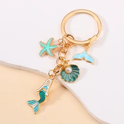 Pretty Enamel Starfish Shell Mermaid Keychain Delicate Sea World Series Key Rings For Girls Women DIY Jewelry Gifts To Kids