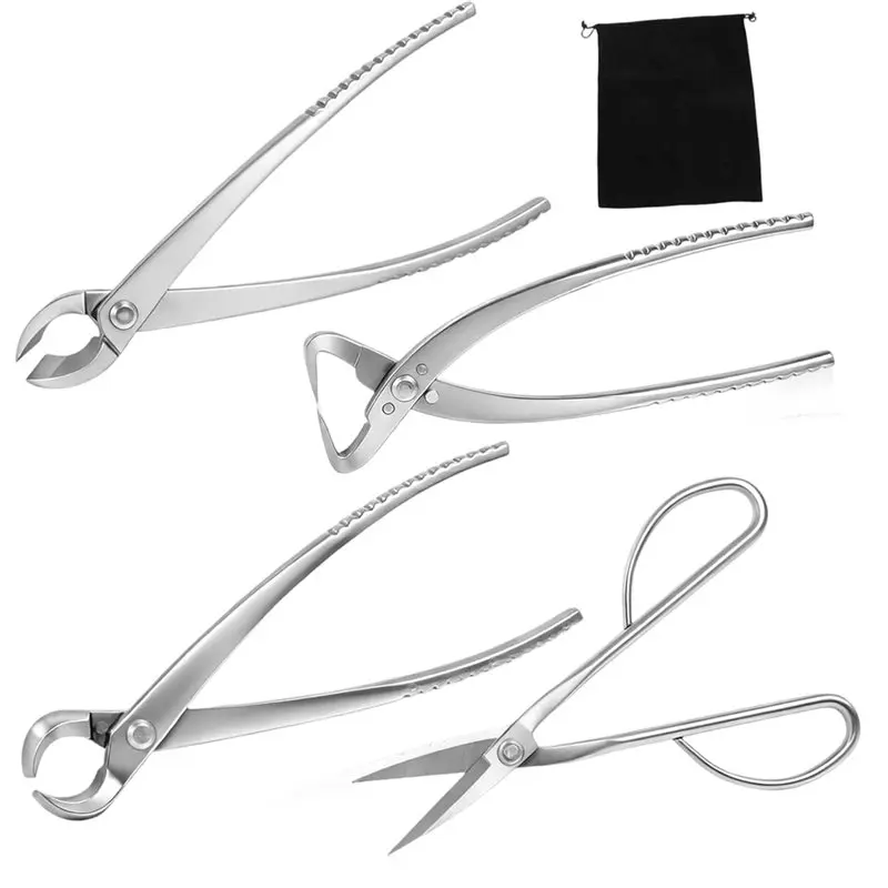 

FYBL-Bonsai Tool Set 4 Pcs Heavy Duty, Trunk Splitter, Concave& Knob Cutter, Ashinaga Bonsai Scissors Kit With Storage Pouch