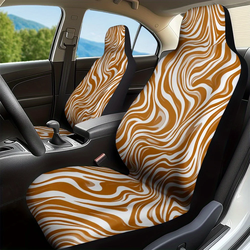 

2pcs Brown White Zebra Stripes Car Seat Covers | Universal Fit, Soft Washable Polyester, Enhances Vehicle With Elegant Look And