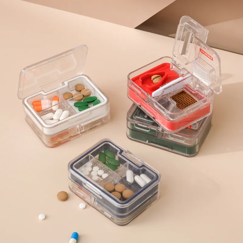 

Portable Medicine Box Four-in-one Multi-Purpose Mini Medicine plastic Box Cutter Medicine Separator Pill Cutter Storage Boxs