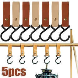 1/5pcs S-Shaped Leather Hanging Hook Portable Outdoor Triangle Storage Rack Keychain Hanger Camp Supplies Home Storage Organizer