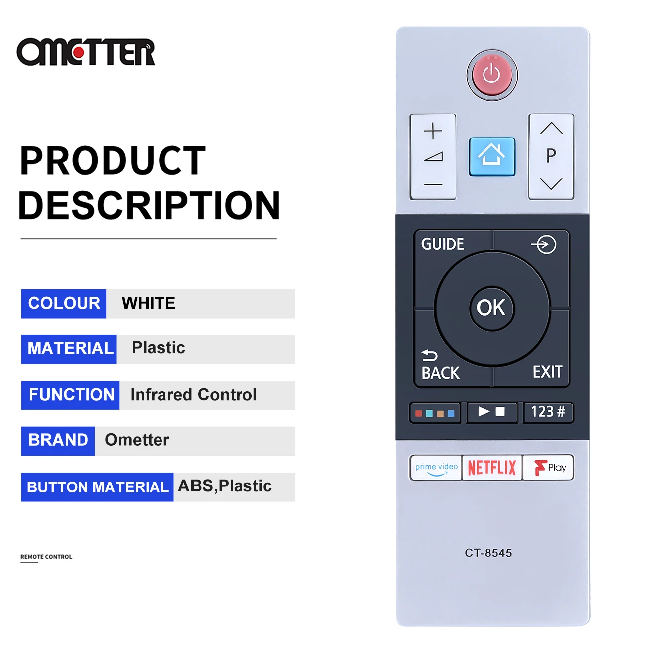 CT-8545 For Toshiba Remote Control Prime Video Netflix Fplay Button