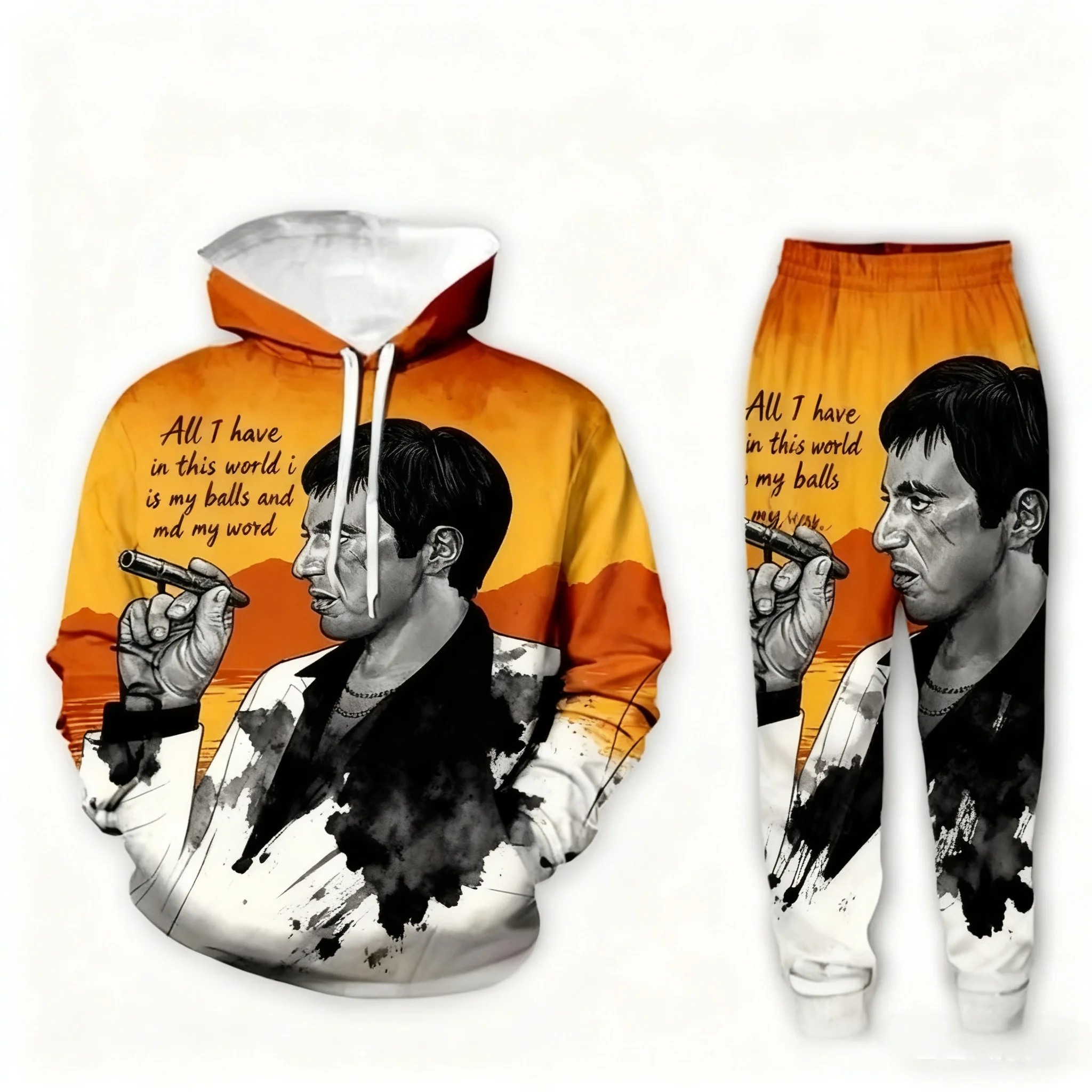 Movie Scarface Men Hoodies Pants 2pcs Sets 3D Print Women Pullover Tracksuit Outfits Casual Couple Sweatshirt Jogger Suit﻿﻿