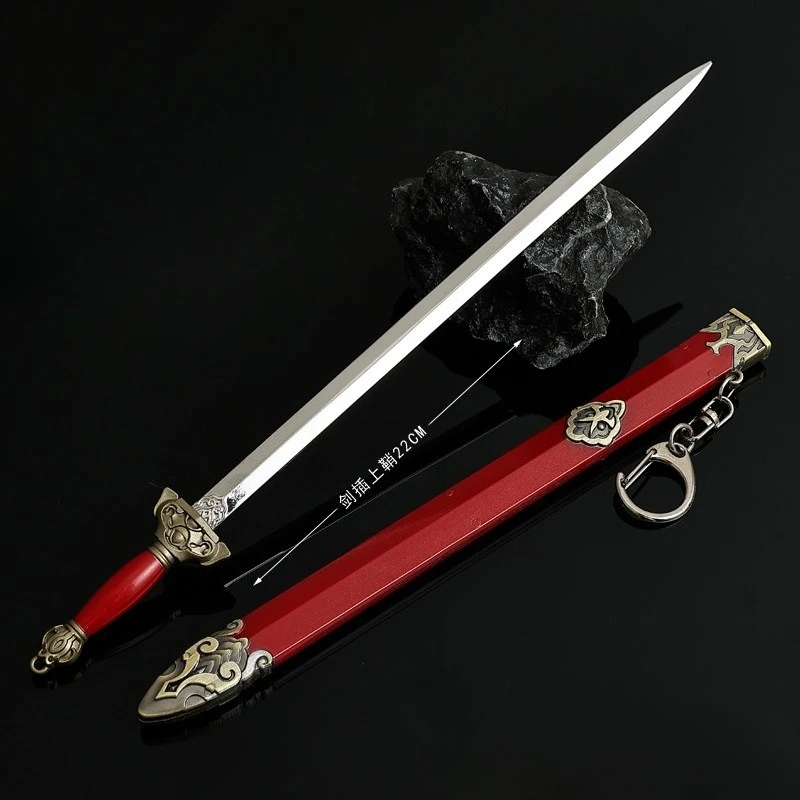 22 سنتيمتر/8.66in السيف الصيني القديم سلاسل المفاتيح الدول المتحاربة سيدة يوي السيف مع غمد نماذج الأسلحة المعادن الحرفية الأولاد دمى هدايا #3