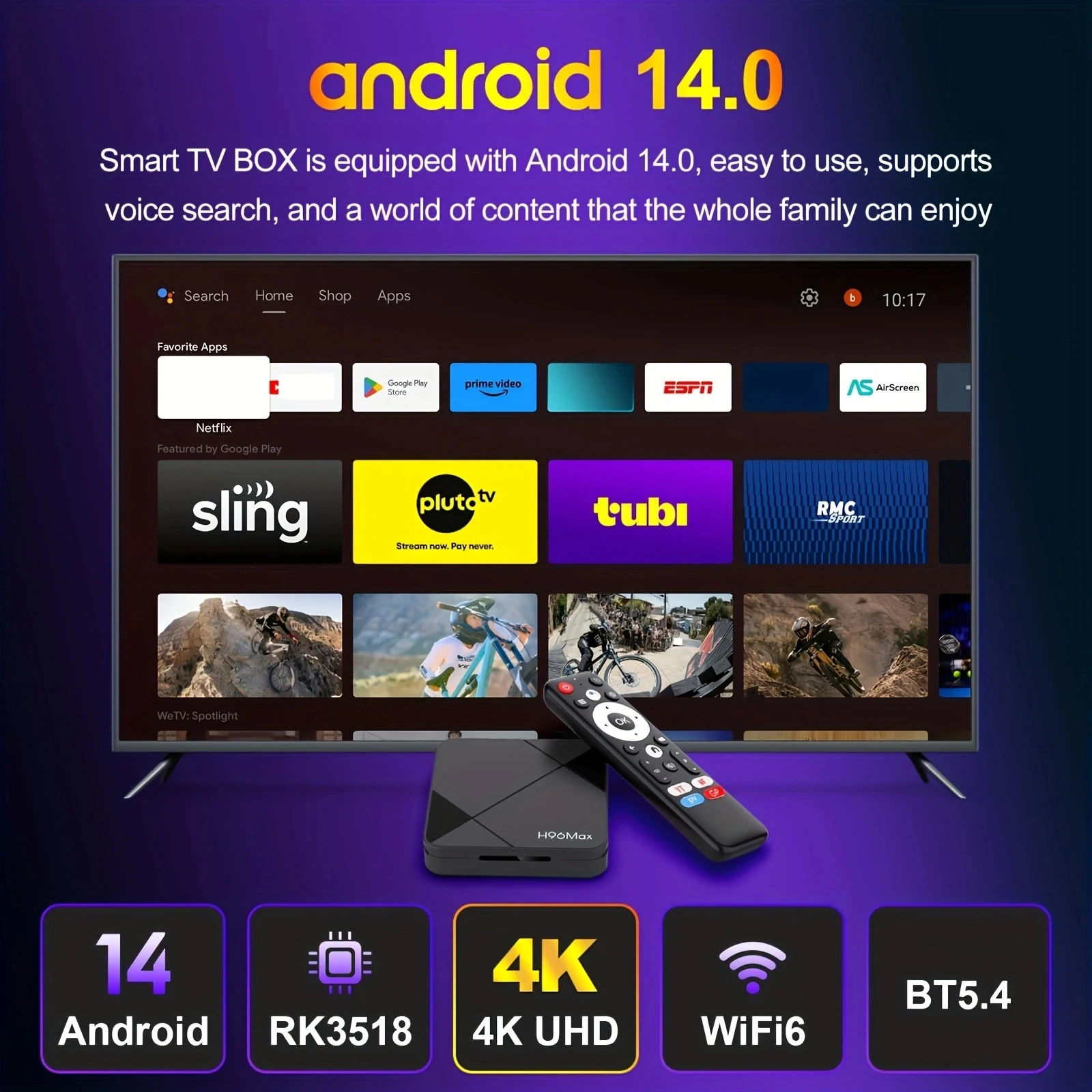 H96 MAX RK3518 TV Box Android14 Smart TV BOX Wifi6 BT5.4 4K رباعي النواة إيثرنت جوجل صوت مساعد مشغل الوسائط فك التشفير