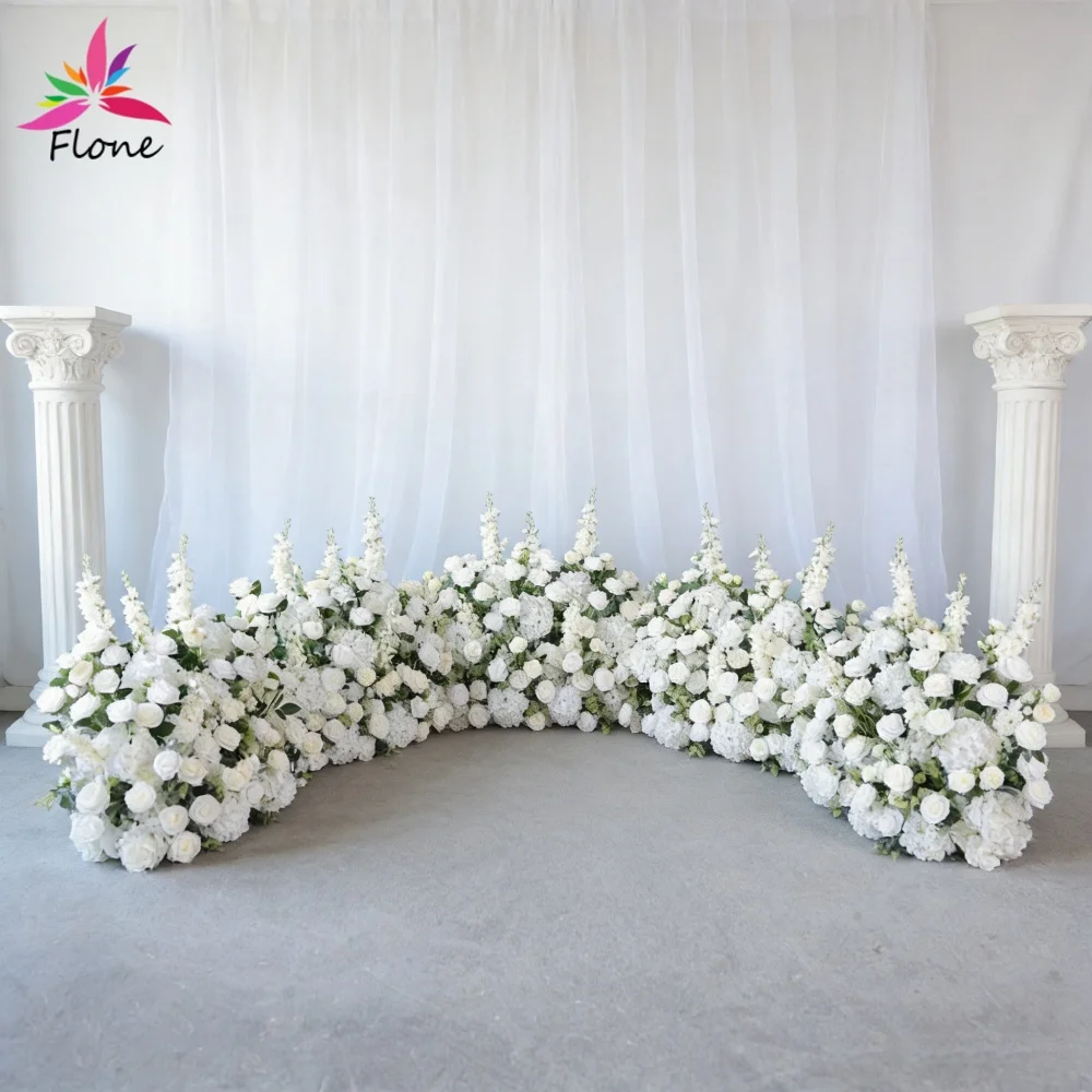 Green & White Artificial Florals Floor Arrangement - Semi-Circular Floor Decor for Proposal Engagement Photo Wall Prop FL2986