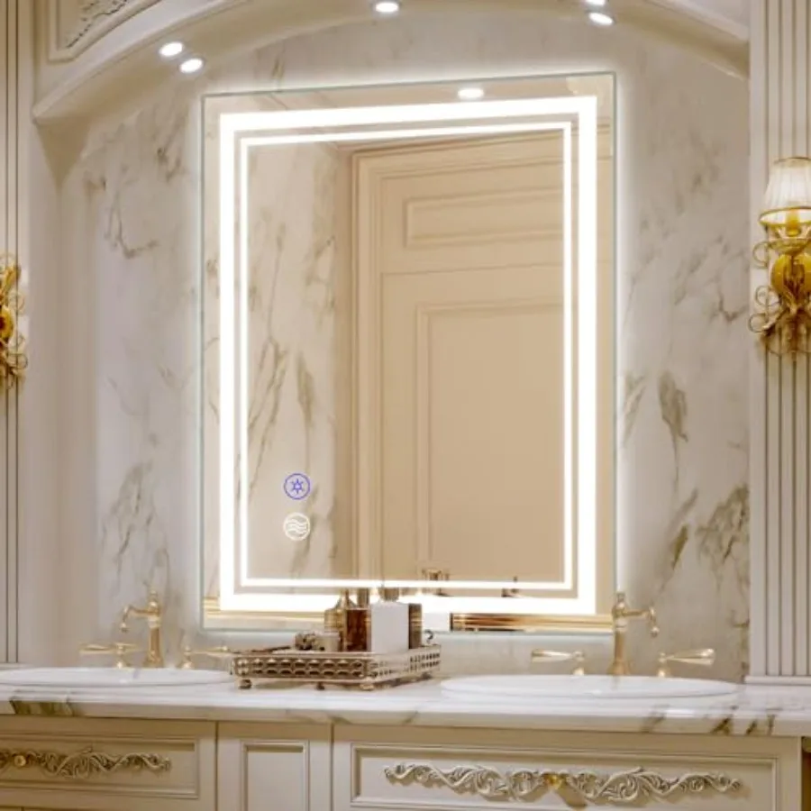 

Bathroom Mirror with Lights 36x28 in, Led Mirror for Bathroom, Led Bathroom Mirror, 3 Color Dimmable, Anti Fog, Touch Button, C