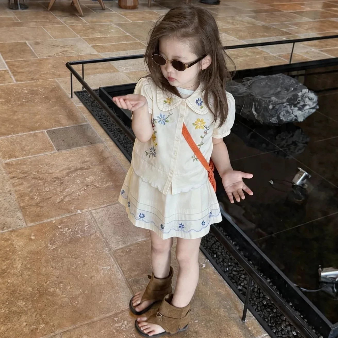 2 Piece Set Children's Clothing Girls' 2026 New Summer Clothing Super Beautiful Beige Doll Shirt Half Skirt Kids Suit